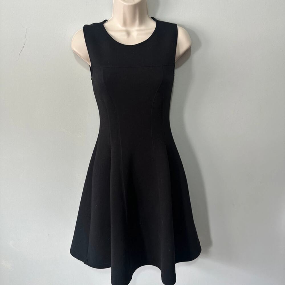 Maeve Anthropologie Dress XS Black Scuba Fit & Flare Classic Minimalist Cocktail